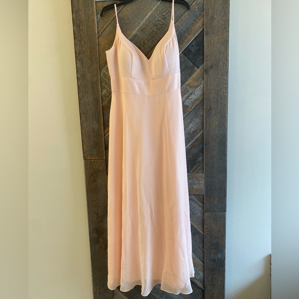 David's Bridal Blush Pink Maxi Bridesmaid Dress